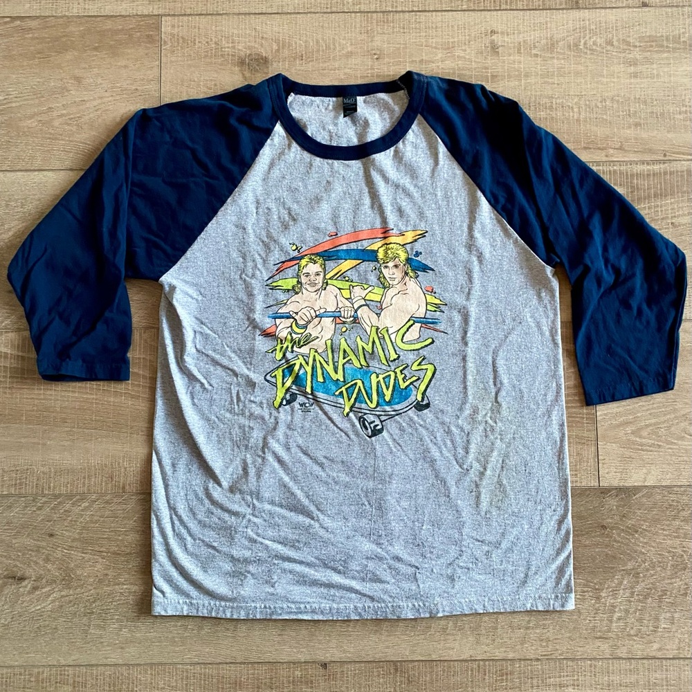 Dynamic Dudes WCW Shirt - 3/4 Sleeve - Raglan - LARGE - Reprint From 1989
